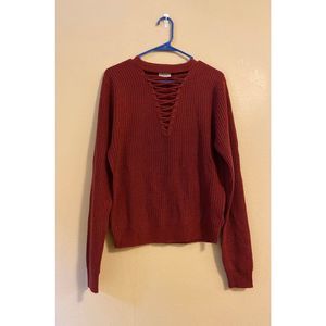 Red lace up sweater